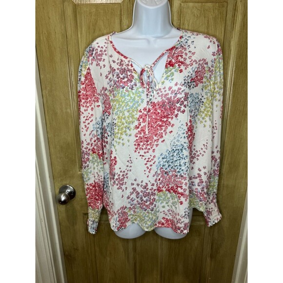 Lucky Brand Womens Sz L Large Top Tie Front Floral V Neck - Picture 1 of 7